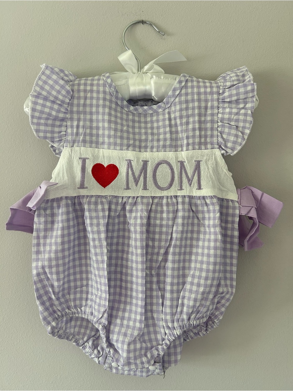 I Love Mom Gingham Romper Size 6-12 Months
